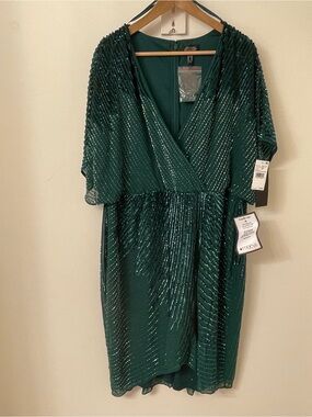 Adrianna Papell Women's Green Beaded Dolman-Sleeve Dress Plus Size 18W, MOB